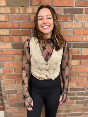 Vintage Washed Denim Button Front Vest