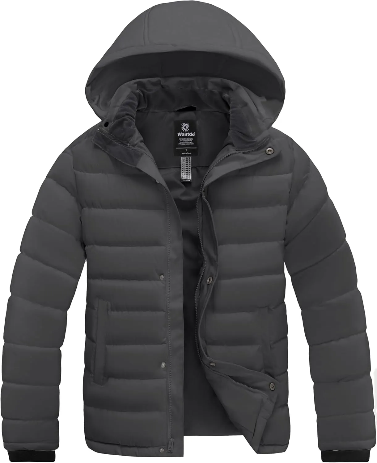 wantdo Men's Quilted Puffer Jacket Hooded Waterproof winter jacket Warm Puffer Coat Outwear
