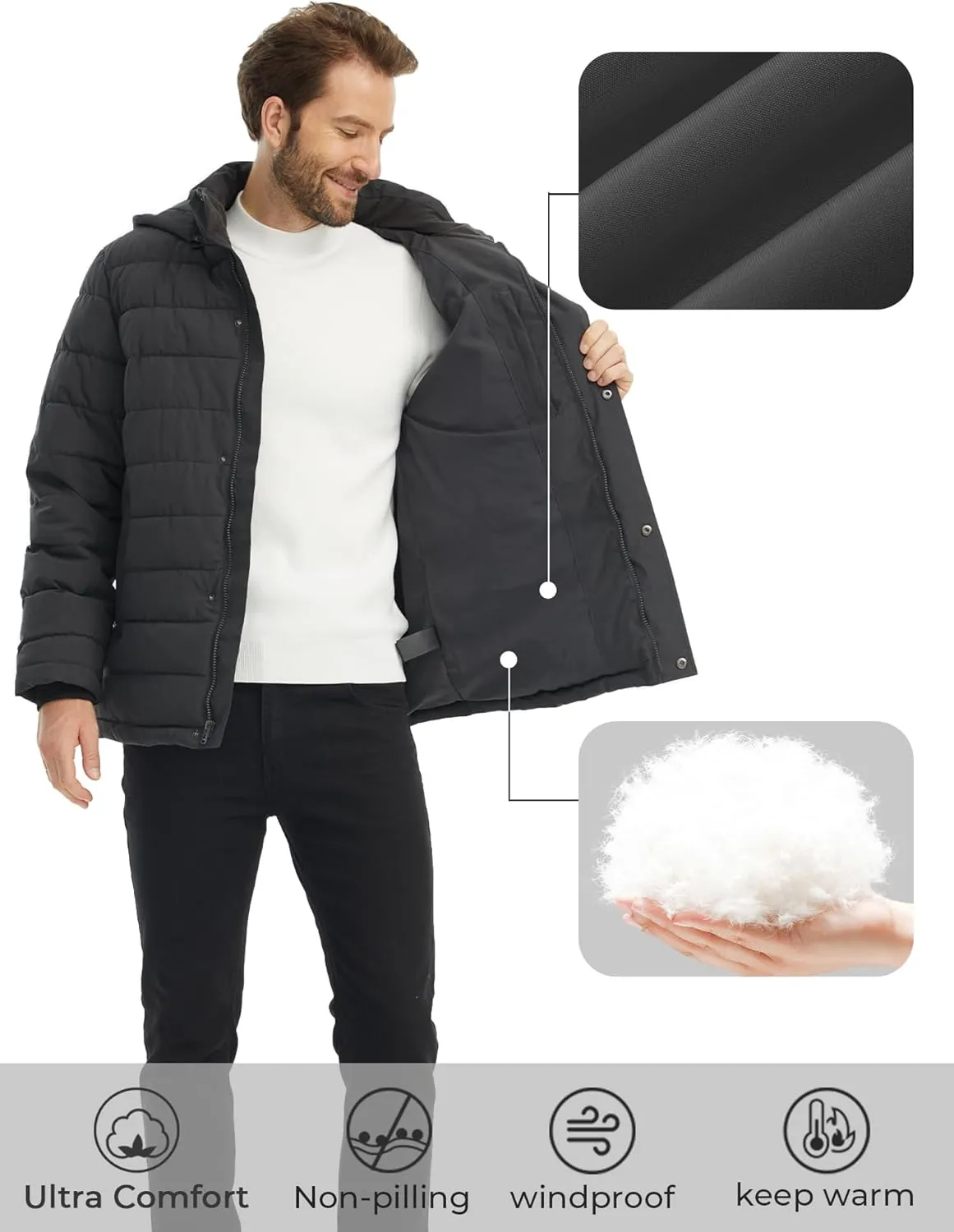 wantdo Men's Quilted Puffer Jacket Hooded Waterproof winter jacket Warm Puffer Coat Outwear