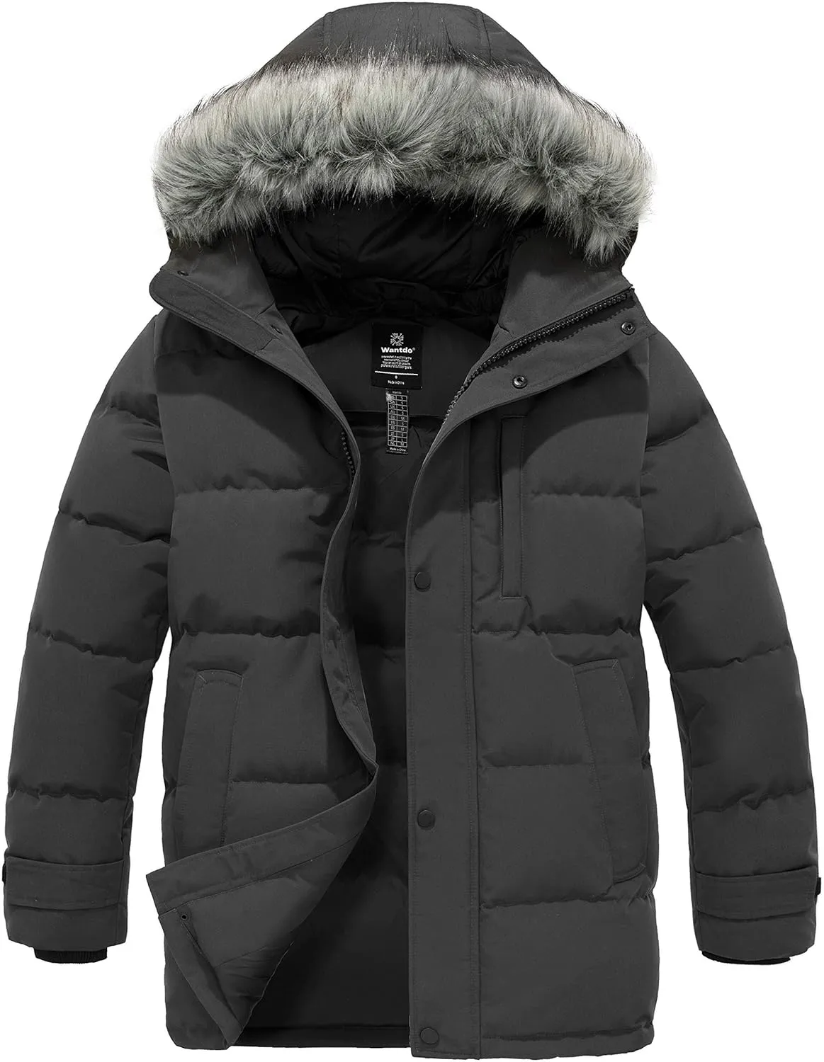 wantdo Men's Winter Jacket Thicken Winter Coat Warm Puffer Jacket with Faux Fur Hood
