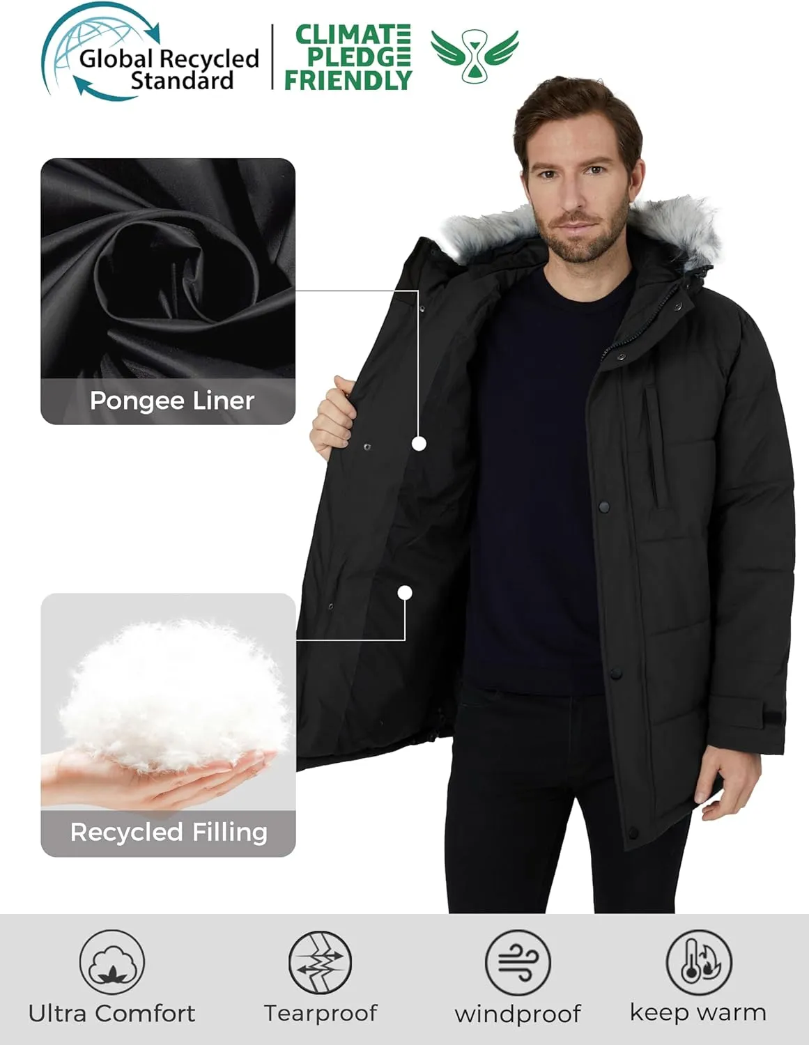 wantdo Men's Winter Jacket Thicken Winter Coat Warm Puffer Jacket with Faux Fur Hood