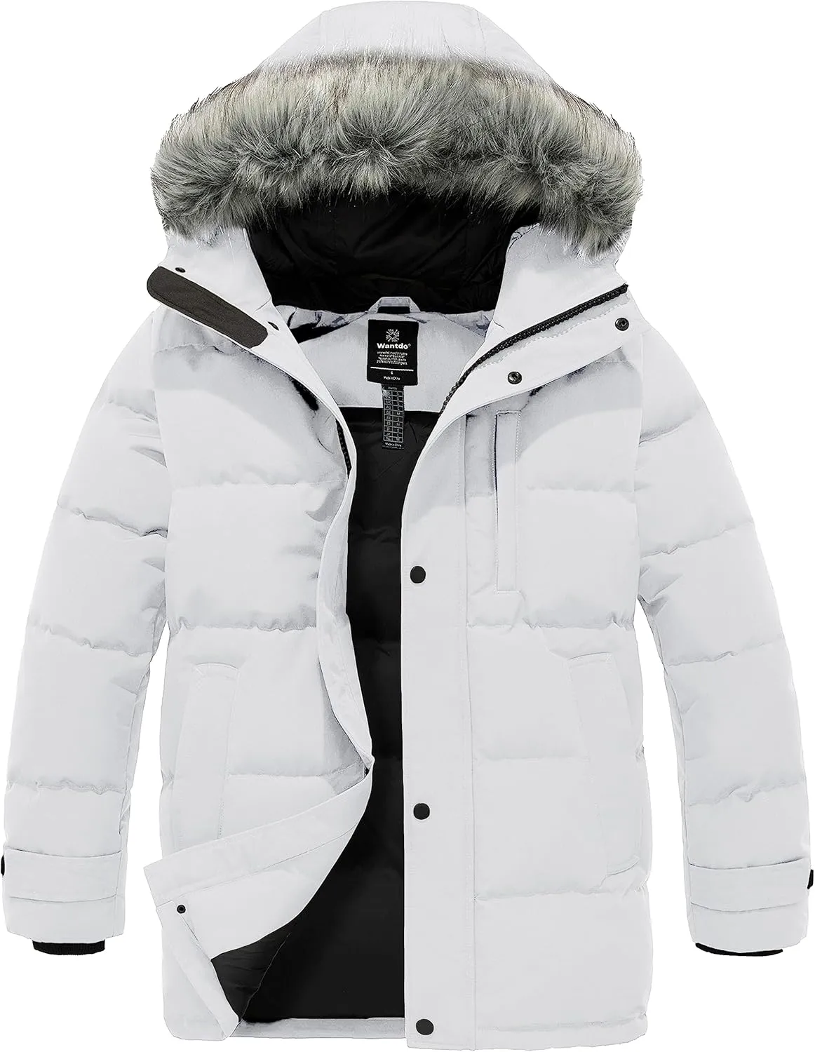 wantdo Men's Winter Jacket Thicken Winter Coat Warm Puffer Jacket with Faux Fur Hood