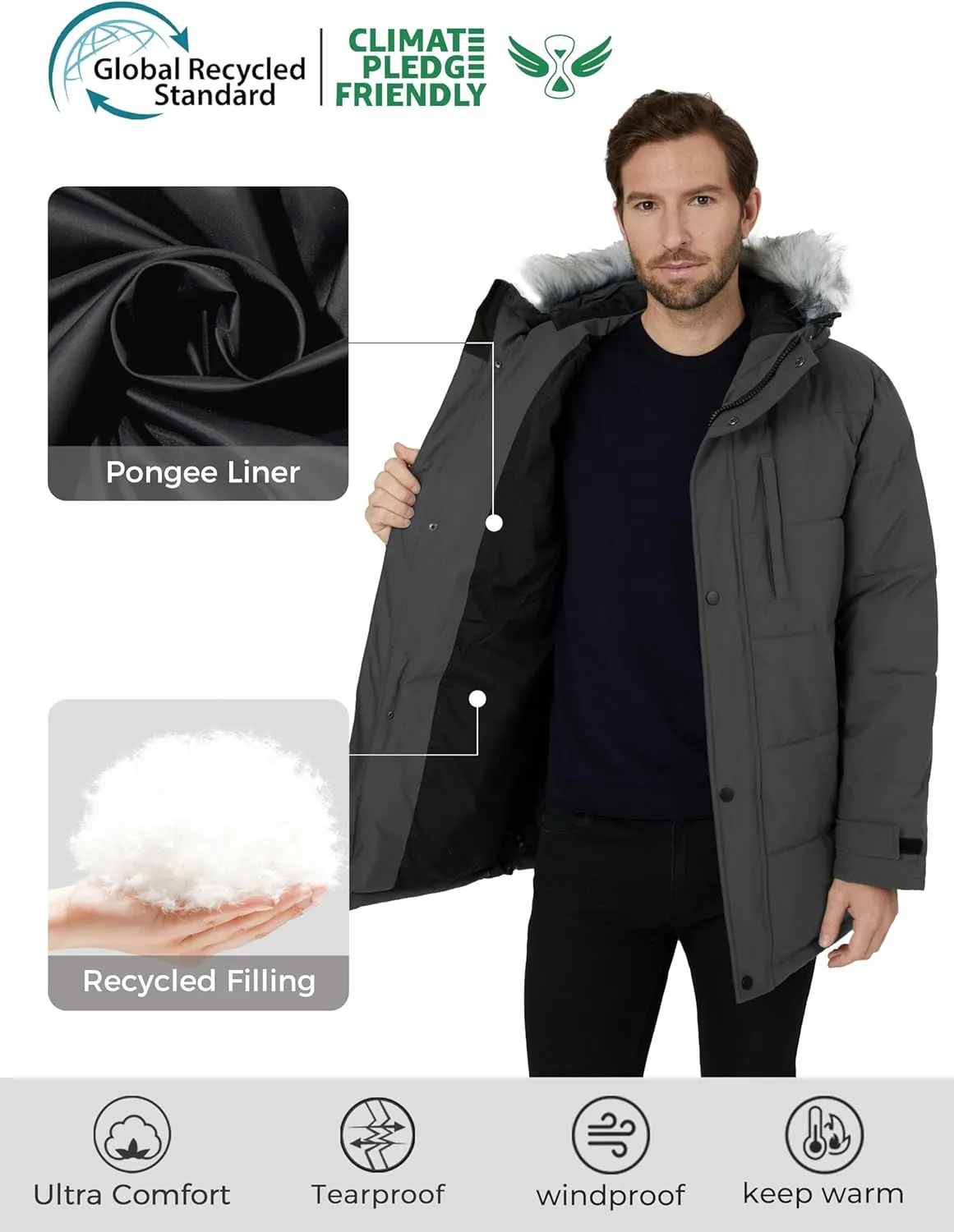 wantdo Men's Winter Jacket Thicken Winter Coat Warm Puffer Jacket with Faux Fur Hood