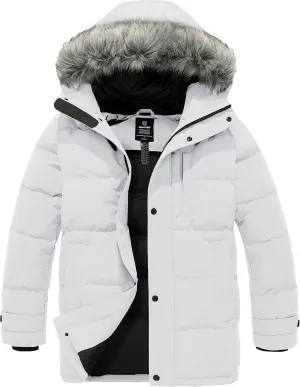 wantdo Men's Winter Jacket Thicken Winter Coat Warm Puffer Jacket with Faux Fur Hood