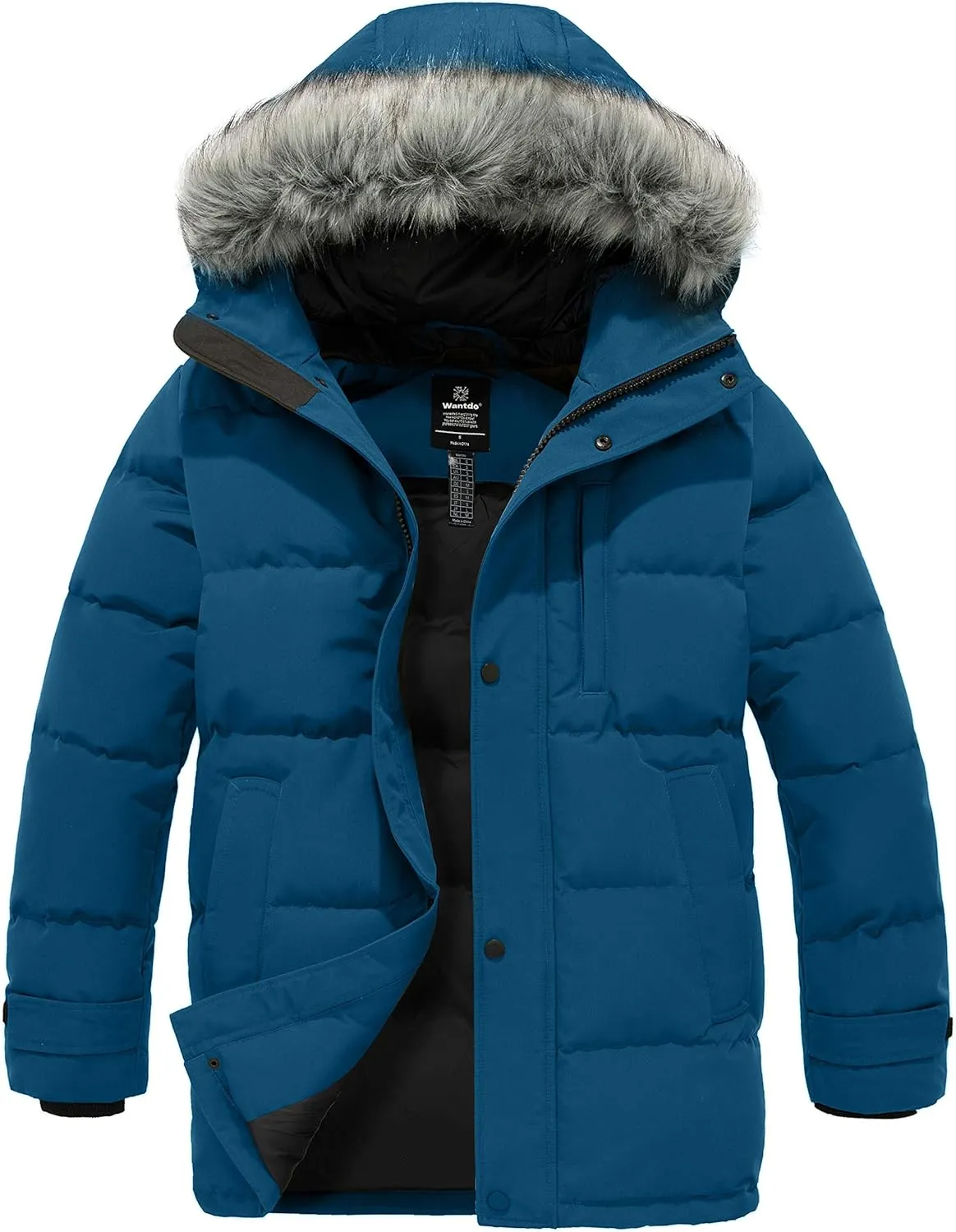 wantdo Men's Winter Jacket Thicken Winter Coat Warm Puffer Jacket with Faux Fur Hood