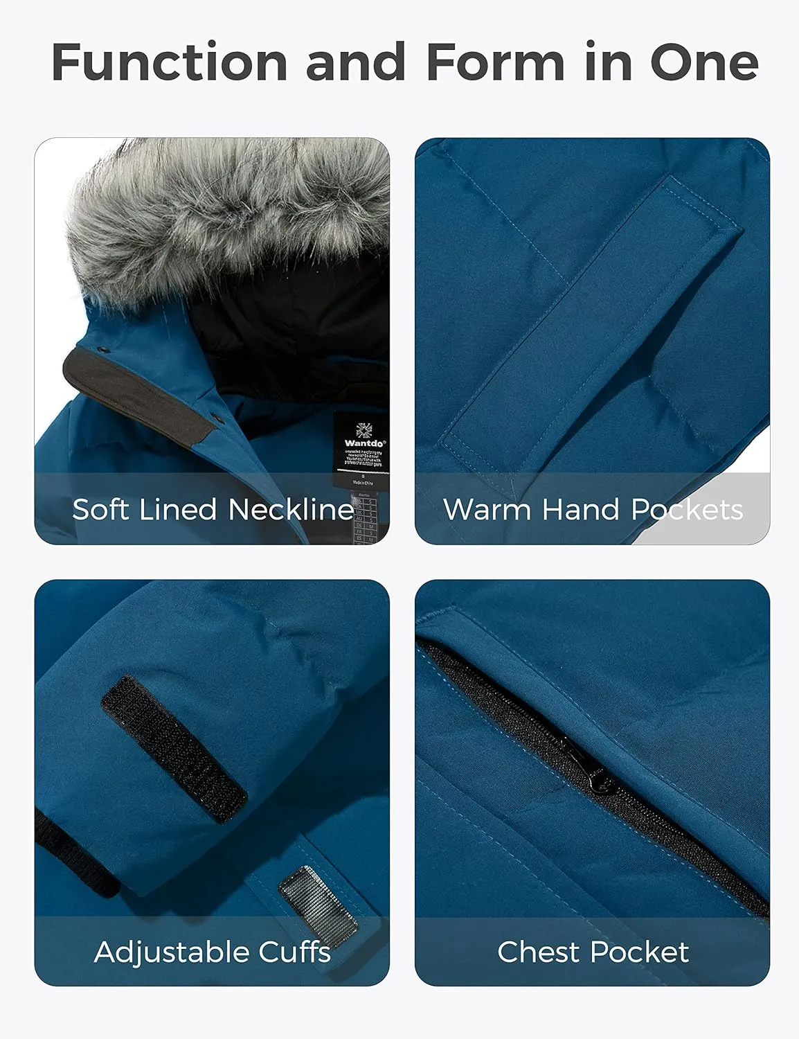 wantdo Men's Winter Jacket Thicken Winter Coat Warm Puffer Jacket with Faux Fur Hood