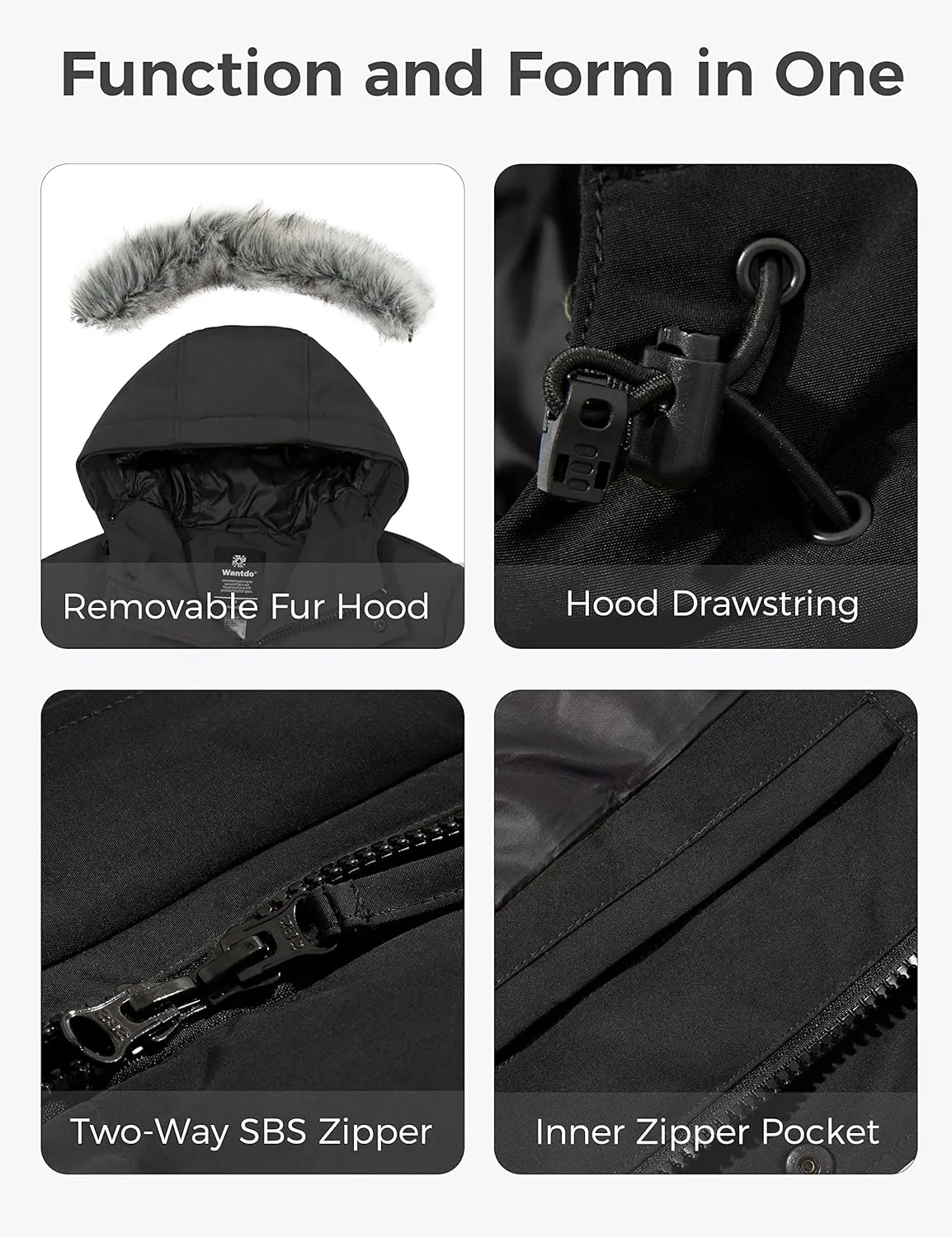 wantdo Men's Winter Jacket Thicken Winter Coat Warm Puffer Jacket with Faux Fur Hood