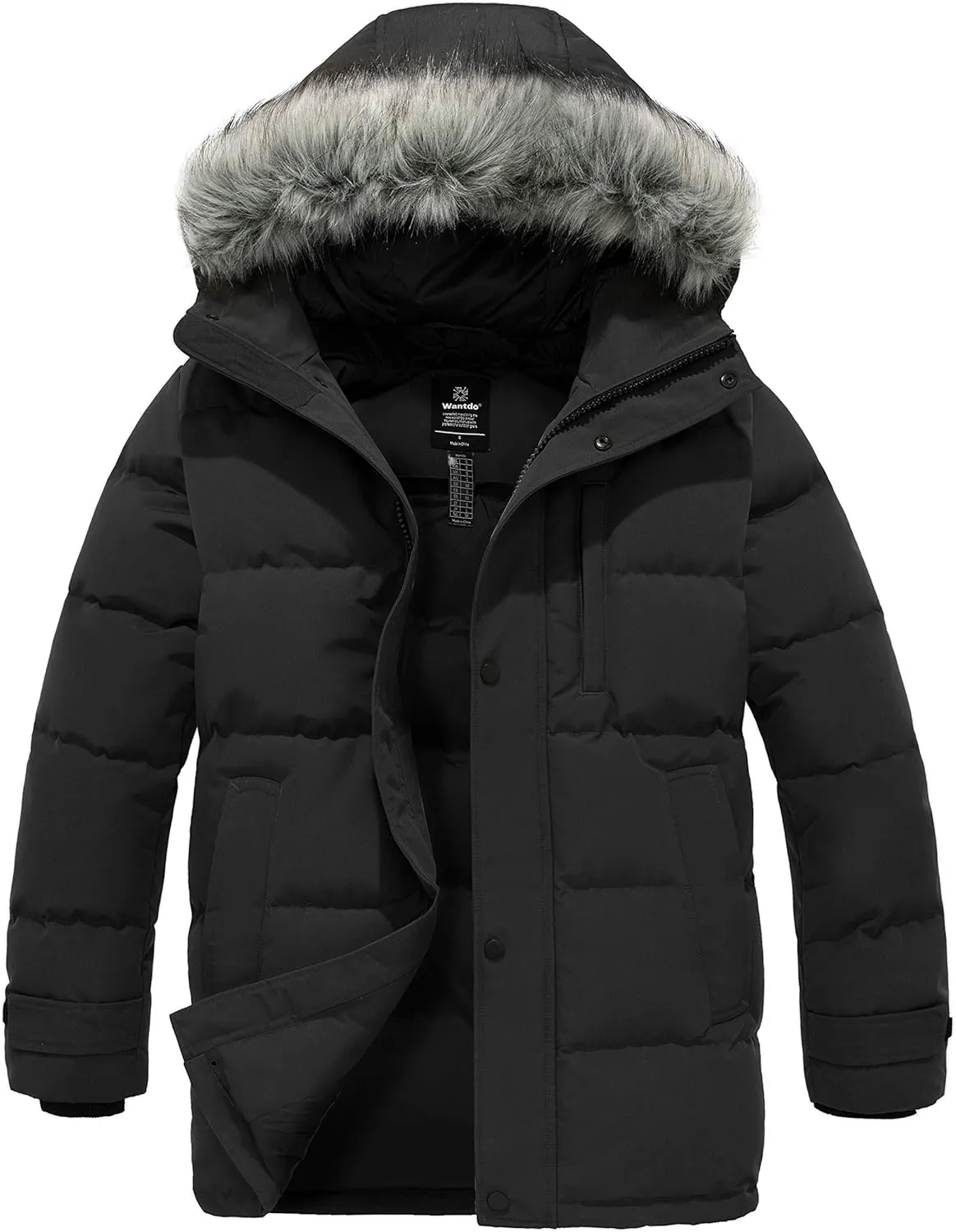 wantdo Men's Winter Jacket Thicken Winter Coat Warm Puffer Jacket with Faux Fur Hood