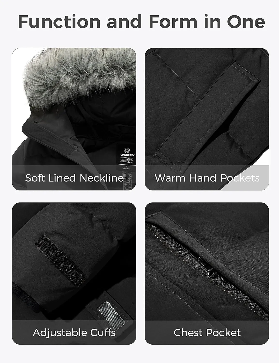 wantdo Men's Winter Jacket Thicken Winter Coat Warm Puffer Jacket with Faux Fur Hood