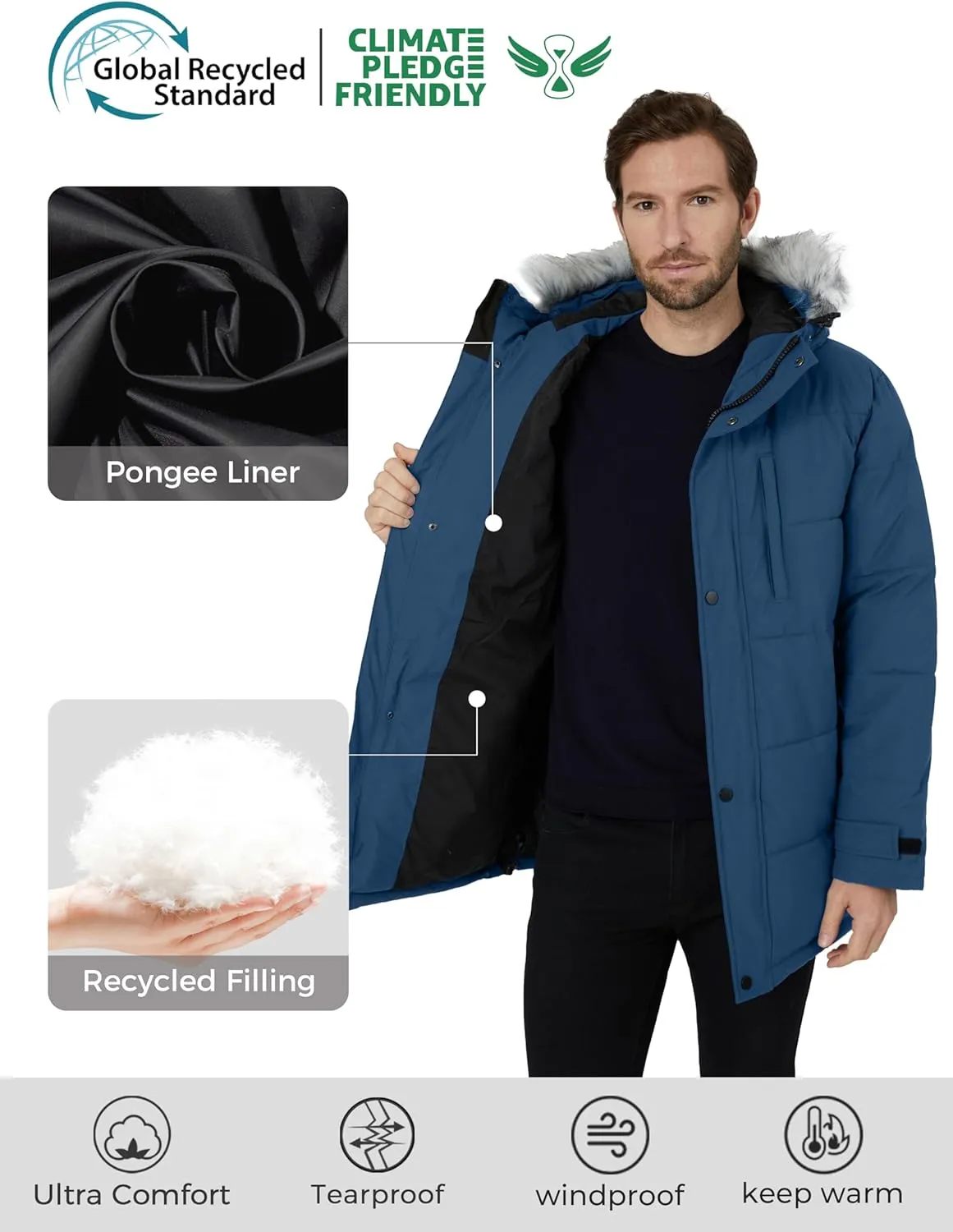 wantdo Men's Winter Jacket Thicken Winter Coat Warm Puffer Jacket with Faux Fur Hood