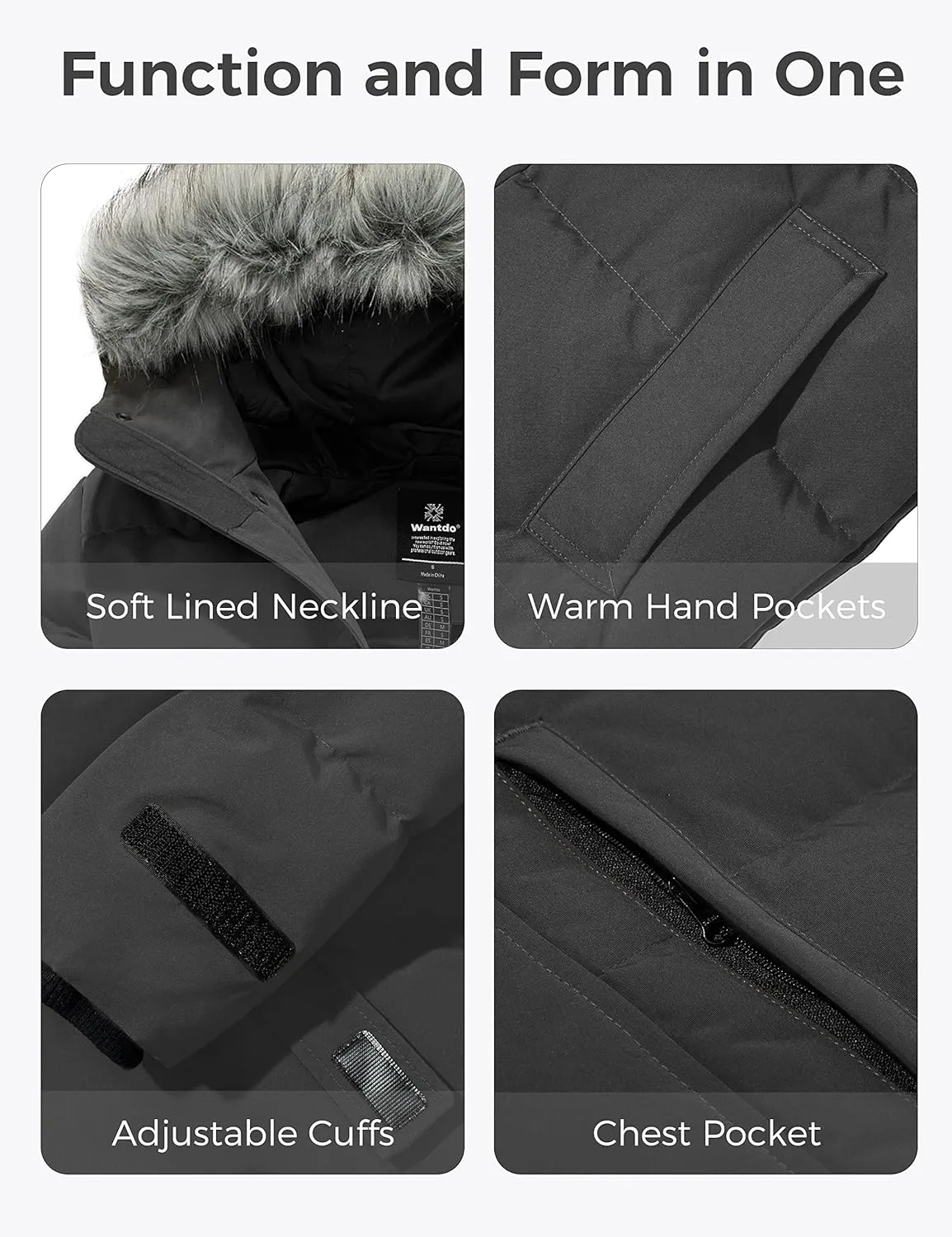 wantdo Men's Winter Jacket Thicken Winter Coat Warm Puffer Jacket with Faux Fur Hood