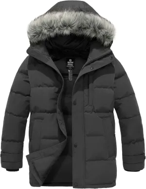 wantdo Men's Winter Jacket Thicken Winter Coat Warm Puffer Jacket with Faux Fur Hood