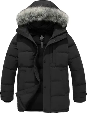 wantdo Men's Winter Jacket Thicken Winter Coat Warm Puffer Jacket with Faux Fur Hood