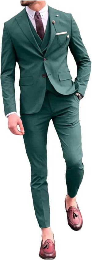 Wemaliyzd Men's 3 Piece Classic Fit Suit Set, Peak Lapel Tuxedo Blazer Coat Vest Pants Evening Party