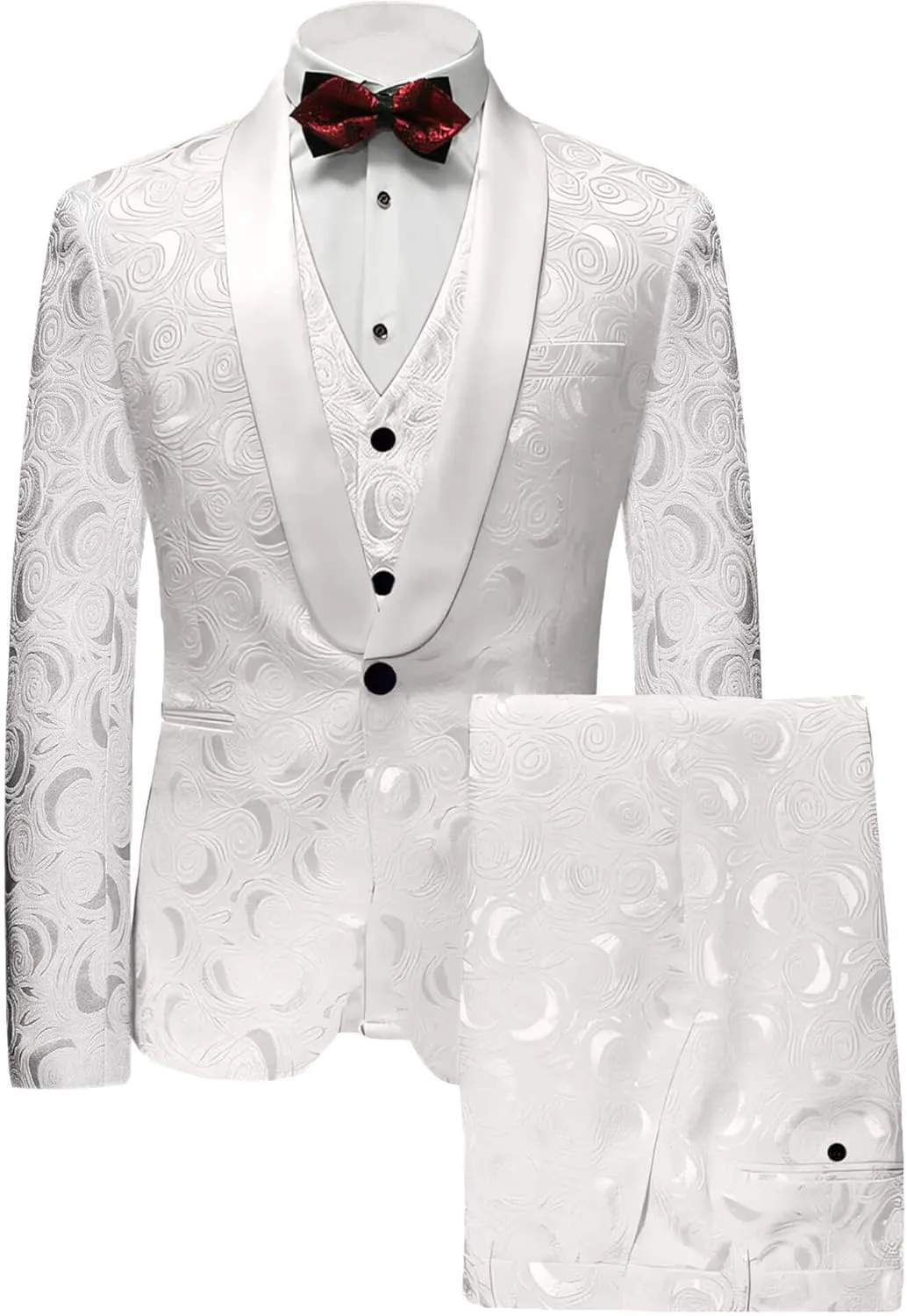 Wemaliyzd Men's 3 Pieces Jacquard Wedding Suit Classic Fit Blazer Vest Pants