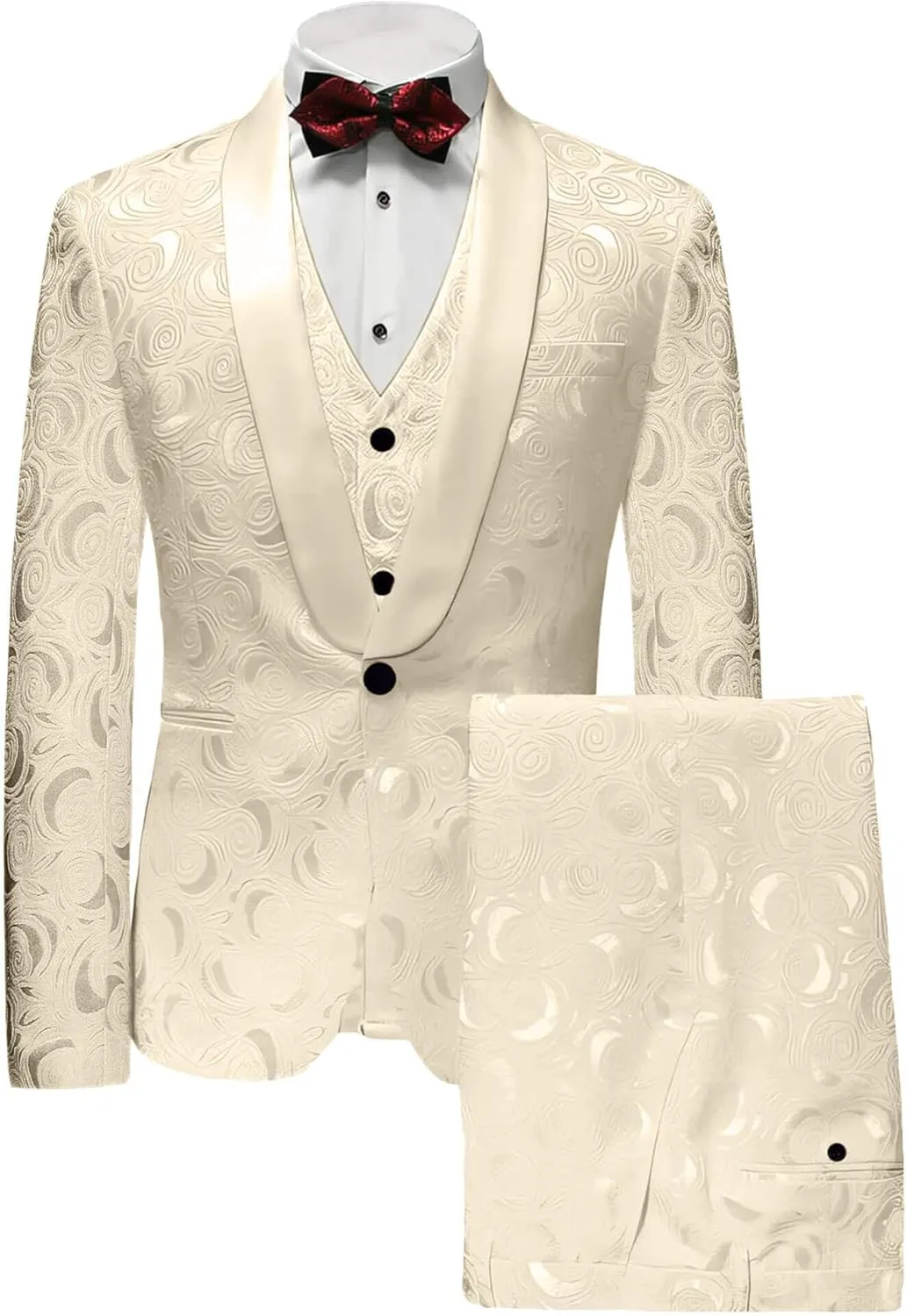 Wemaliyzd Men's 3 Pieces Jacquard Wedding Suit Classic Fit Blazer Vest Pants