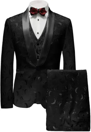 Wemaliyzd Men's 3 Pieces Jacquard Wedding Suit Classic Fit Blazer Vest Pants