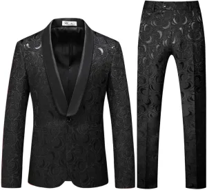 Wemaliyzd Men's 3 Pieces Jacquard Wedding Suit Classic Fit Blazer Vest Pants
