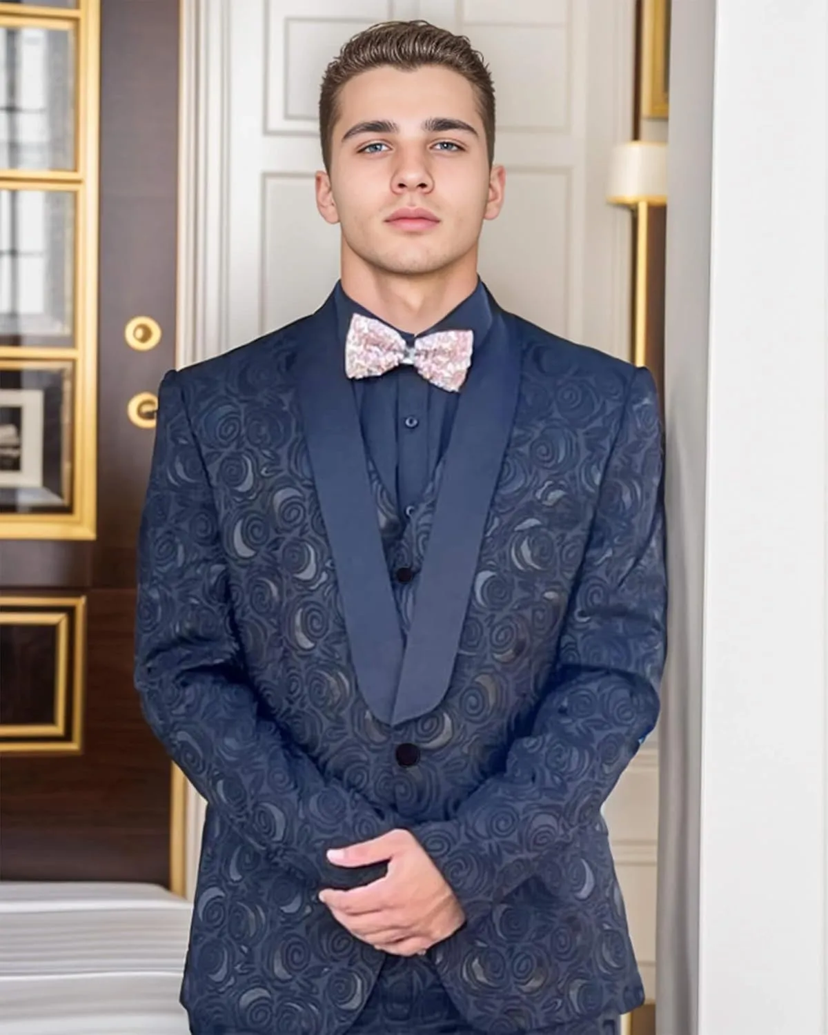 Wemaliyzd Men's 3 Pieces Jacquard Wedding Suit Classic Fit Blazer Vest Pants