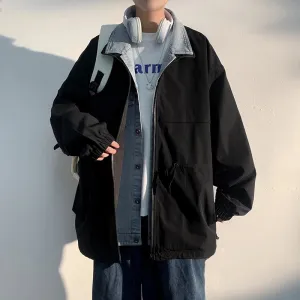 Wiaofellas   -  Men's Clothing Harajuku Men's Coats Models Outerwear Fake Two Pieces Loose Fitting Korean Popular Clothes Spring Jackets