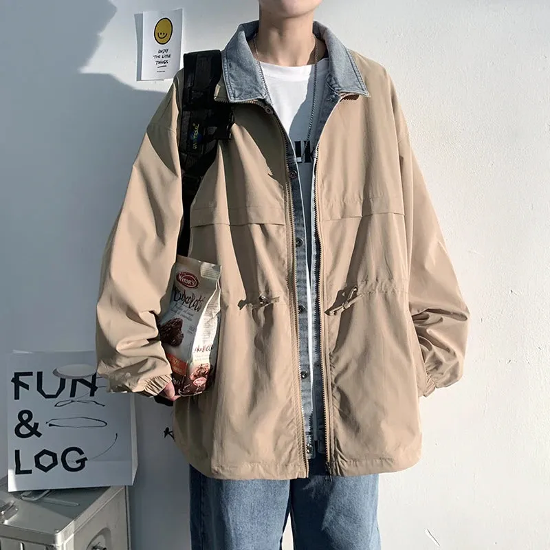 Wiaofellas   -  Men's Clothing Harajuku Men's Coats Models Outerwear Fake Two Pieces Loose Fitting Korean Popular Clothes Spring Jackets