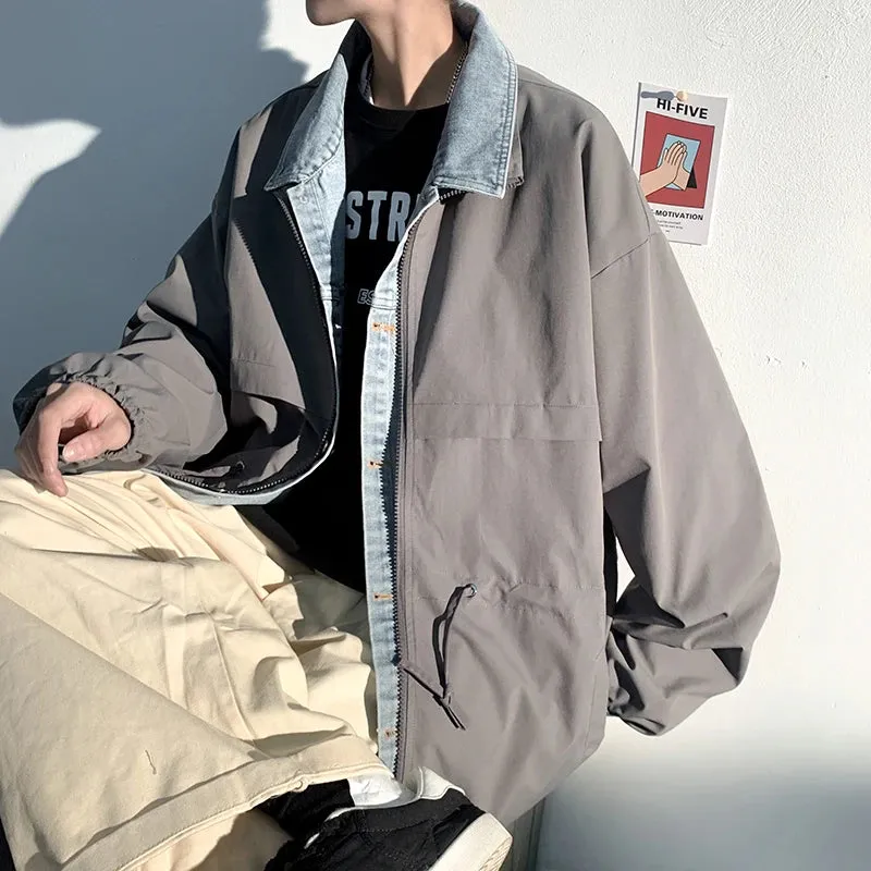 Wiaofellas   -  Men's Clothing Harajuku Men's Coats Models Outerwear Fake Two Pieces Loose Fitting Korean Popular Clothes Spring Jackets