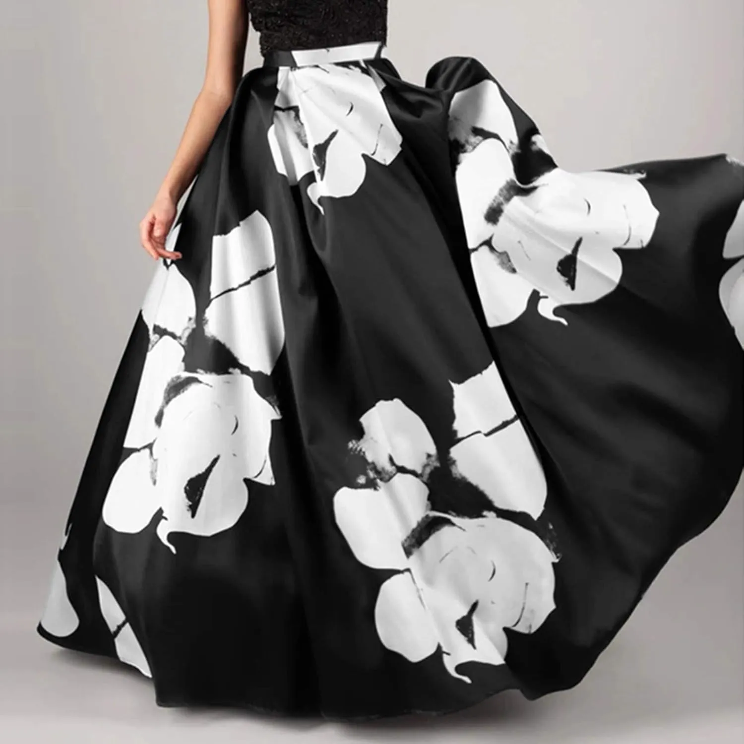 Women Bohemian Floral Print Maxi Skirt High Waist Pocket Party Beach Long Skirt Dresses for Women Midi Length