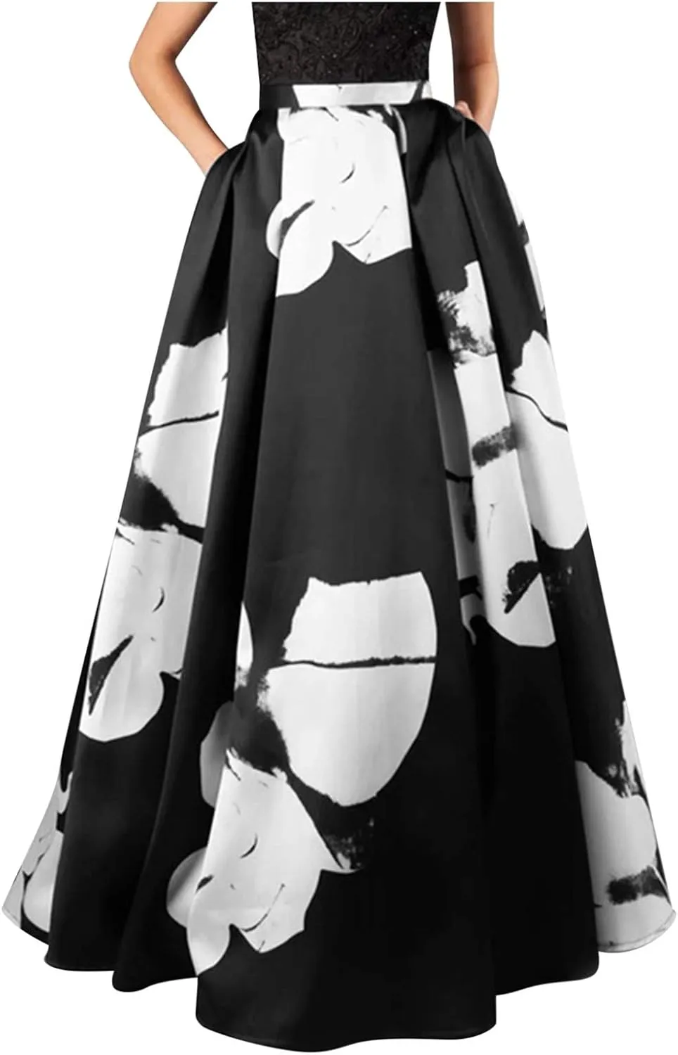 Women Bohemian Floral Print Maxi Skirt High Waist Pocket Party Beach Long Skirt Dresses for Women Midi Length