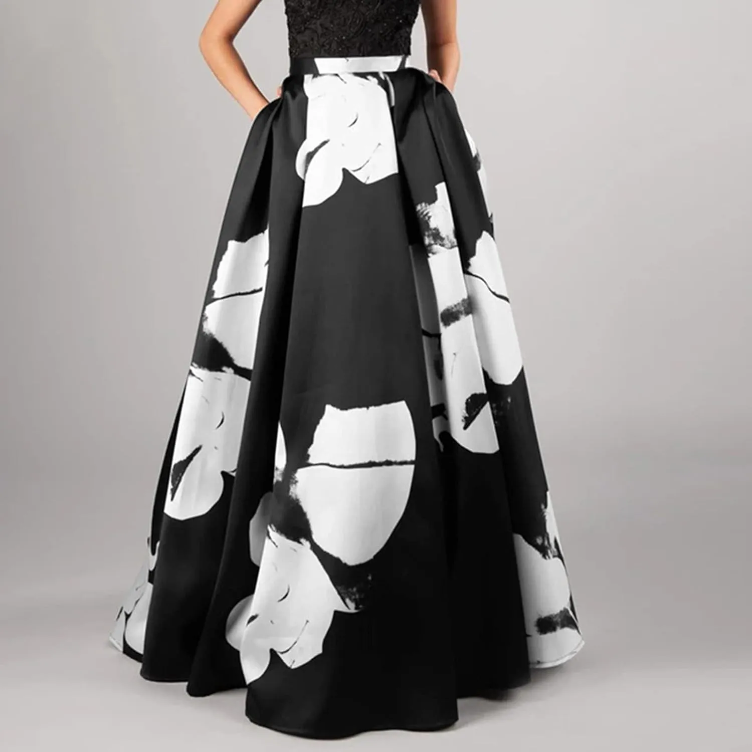 Women Bohemian Floral Print Maxi Skirt High Waist Pocket Party Beach Long Skirt Dresses for Women Midi Length