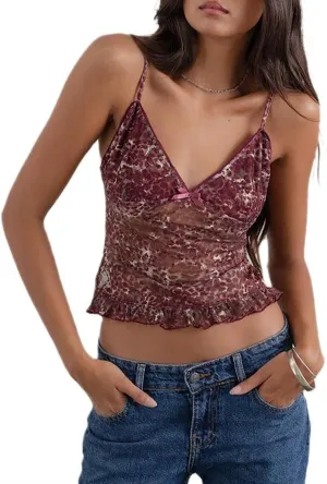 Women Cheetah Print Tank Top Sexy Y2k Leopard Camisole Crop Shirts Vintage Going Out Streetwear