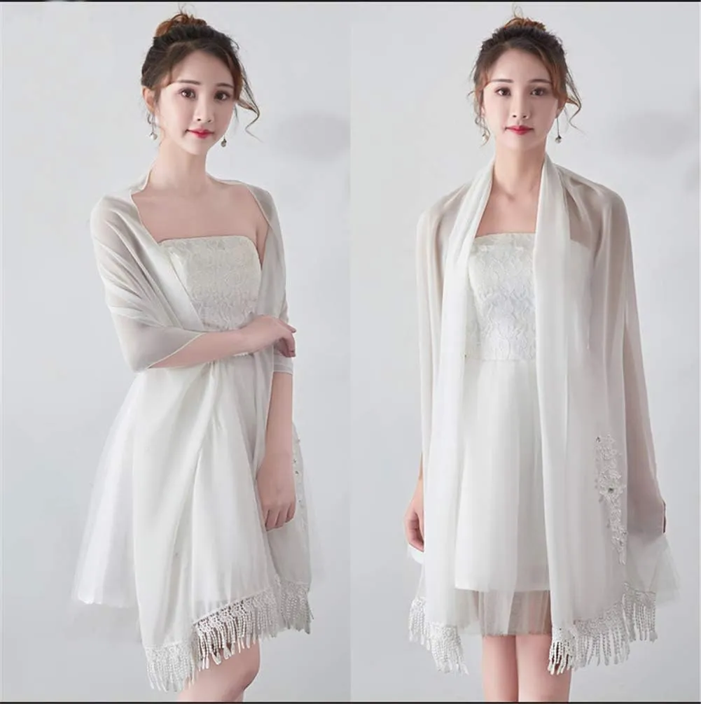Women Elegant Sheer Chiffon Applique Long Wedding Evening Dress Shawl Wrap
