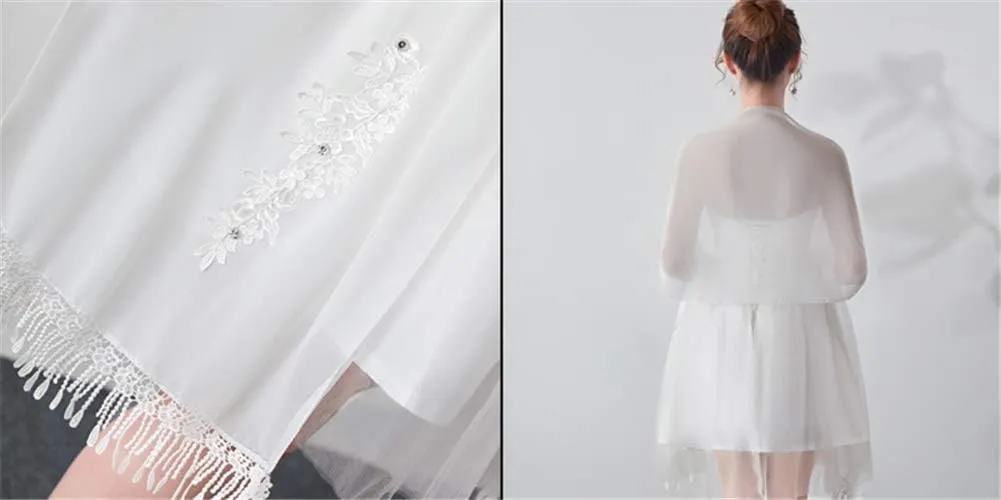 Women Elegant Sheer Chiffon Applique Long Wedding Evening Dress Shawl Wrap