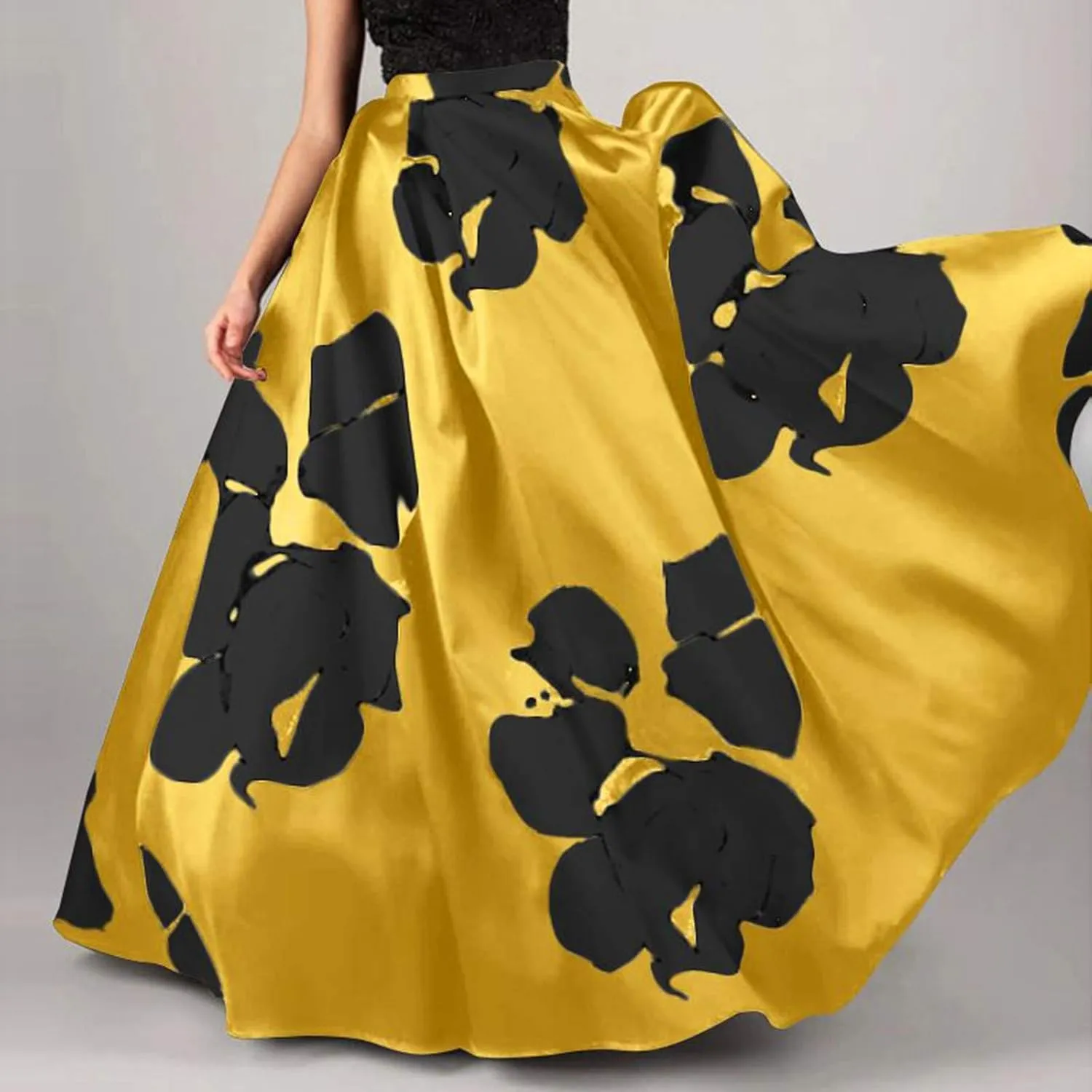 Women Floral Print High Waist Pocket Bohemian Maxi Skirt Party Beach Long Skirt Causal Maxi Dresses for Women