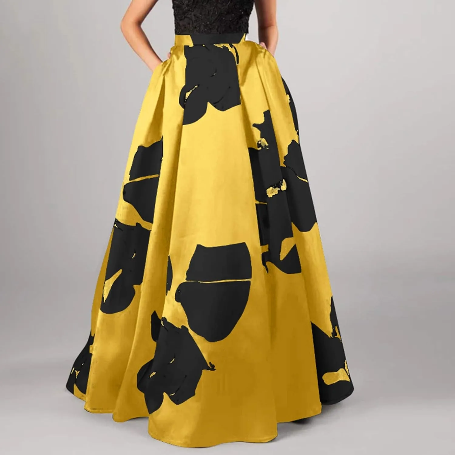 Women Floral Print High Waist Pocket Bohemian Maxi Skirt Party Beach Long Skirt Causal Maxi Dresses for Women