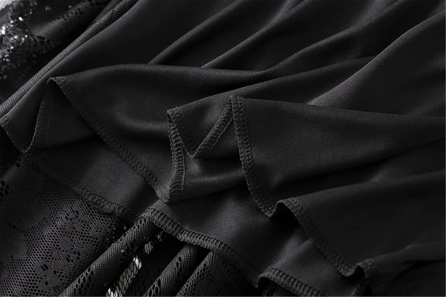 Women High Waist Pleated A-Line Lace Midi Skirt Double Layers Party Skirt