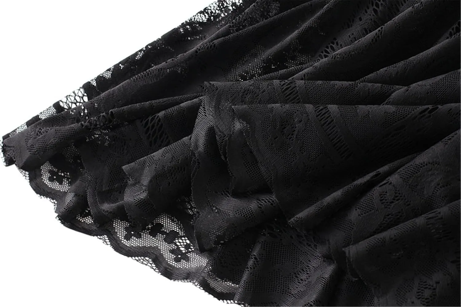 Women High Waist Pleated A-Line Lace Midi Skirt Double Layers Party Skirt
