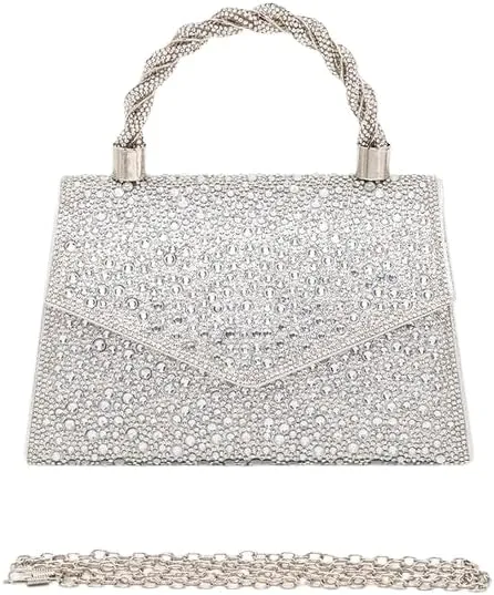 Women Luxury Rhinestone Top Handle Clutch Bag  Elegant Evening Handbag with Shoulder Chain for Weddings, Parties