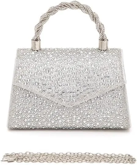 Women Luxury Rhinestone Top Handle Clutch Bag  Elegant Evening Handbag with Shoulder Chain for Weddings, Parties