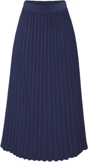 Women Pleated Chiffon Flare Skirt Trendy Midi Swing A-line Skirt Dressy Plain High Elastic Waist Elegant Long Skirts
