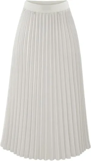 Women Pleated Chiffon Flare Skirt Trendy Midi Swing A-line Skirt Dressy Plain High Elastic Waist Elegant Long Skirts