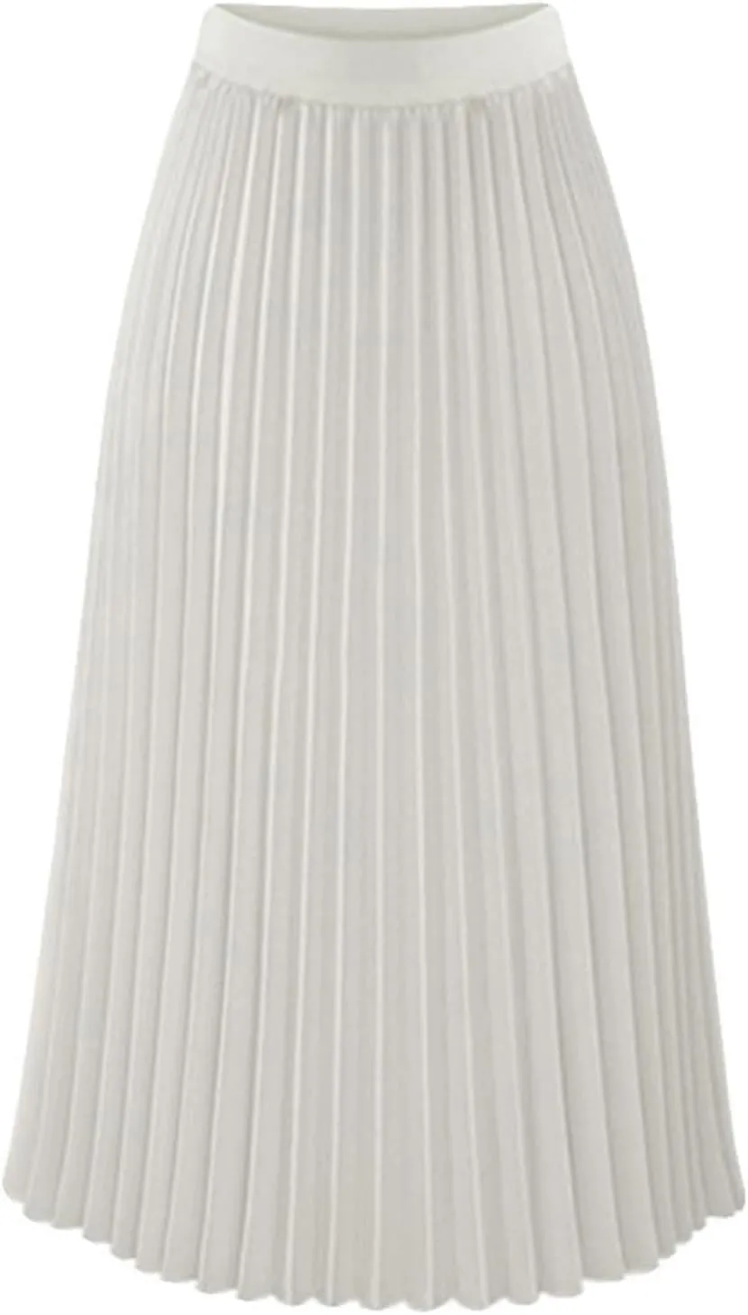Women Pleated Chiffon Flare Skirt Trendy Midi Swing A-line Skirt Dressy Plain High Elastic Waist Elegant Long Skirts