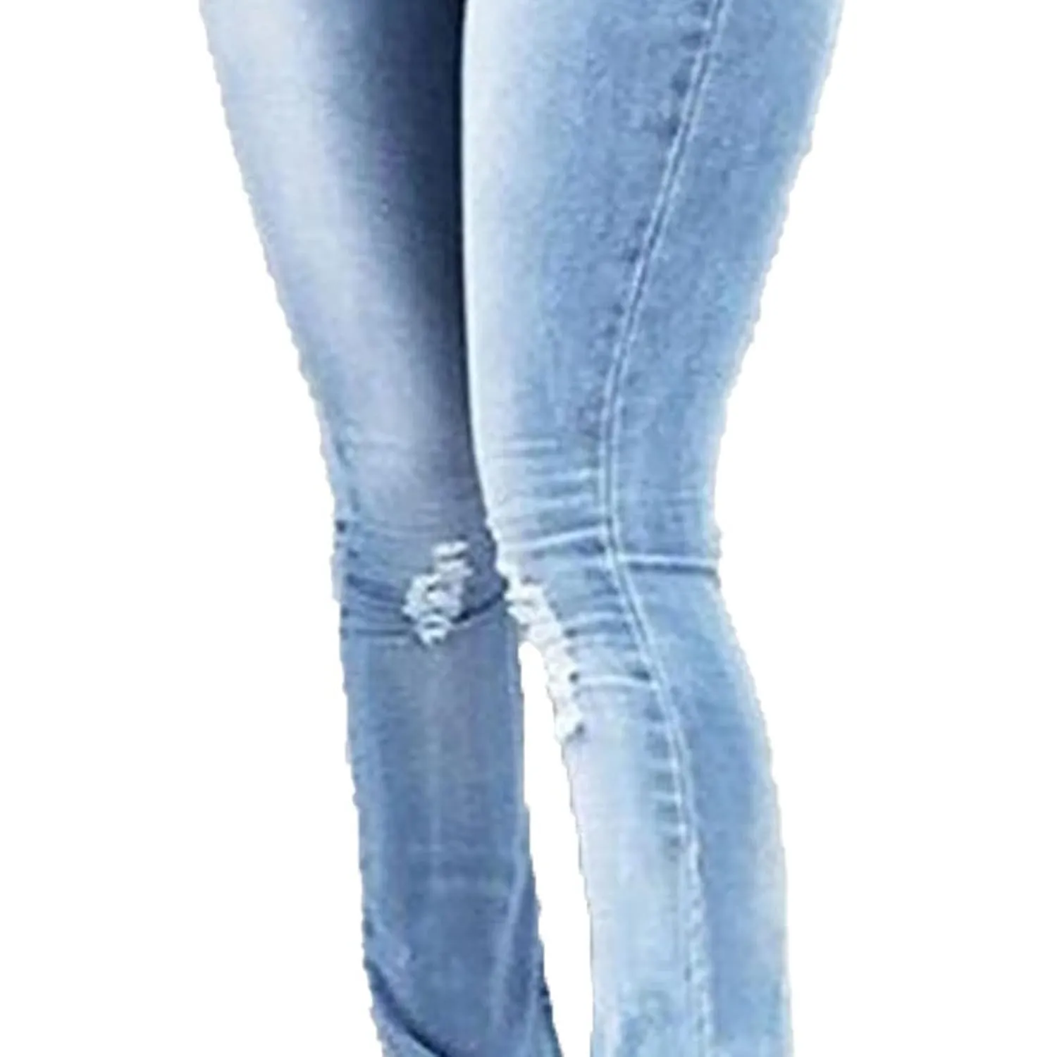 Women Skinny Ripped Bell Bottom Jeans High Waisted Split Hem Flared Denim Pants Distressed Wide Leg Jean Trouser (Light Blue,Large)