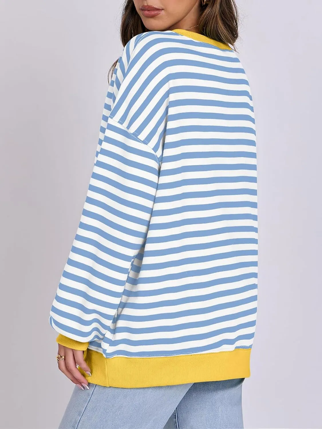 Women Striped Oversized Sweatshirt Long Sleeve Crewneck Hoodies Shirts 2024 Fall Pullover Top Trendy Preppy Clothes