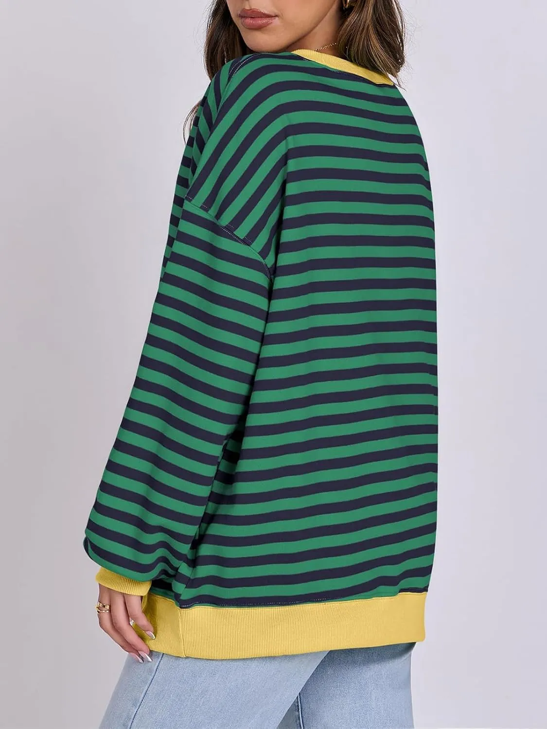 Women Striped Oversized Sweatshirt Long Sleeve Crewneck Hoodies Shirts 2024 Fall Pullover Top Trendy Preppy Clothes