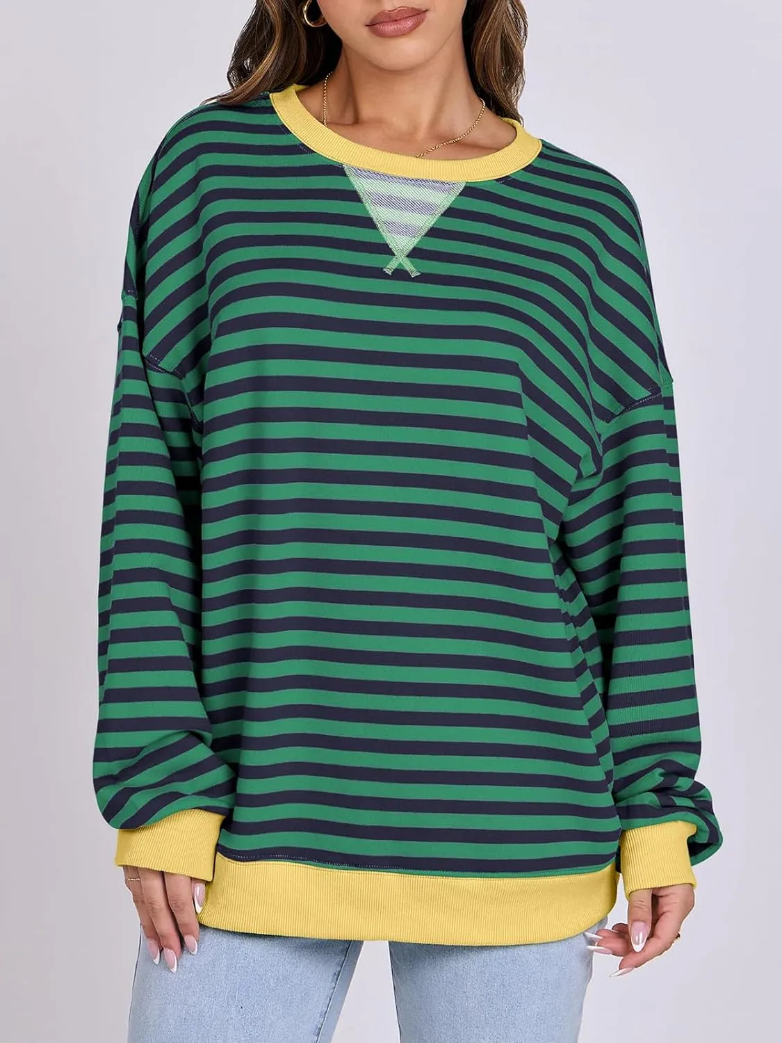 Women Striped Oversized Sweatshirt Long Sleeve Crewneck Hoodies Shirts 2024 Fall Pullover Top Trendy Preppy Clothes