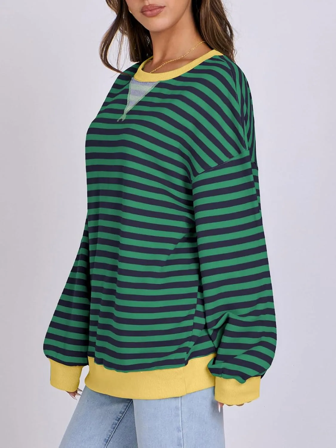 Women Striped Oversized Sweatshirt Long Sleeve Crewneck Hoodies Shirts 2024 Fall Pullover Top Trendy Preppy Clothes