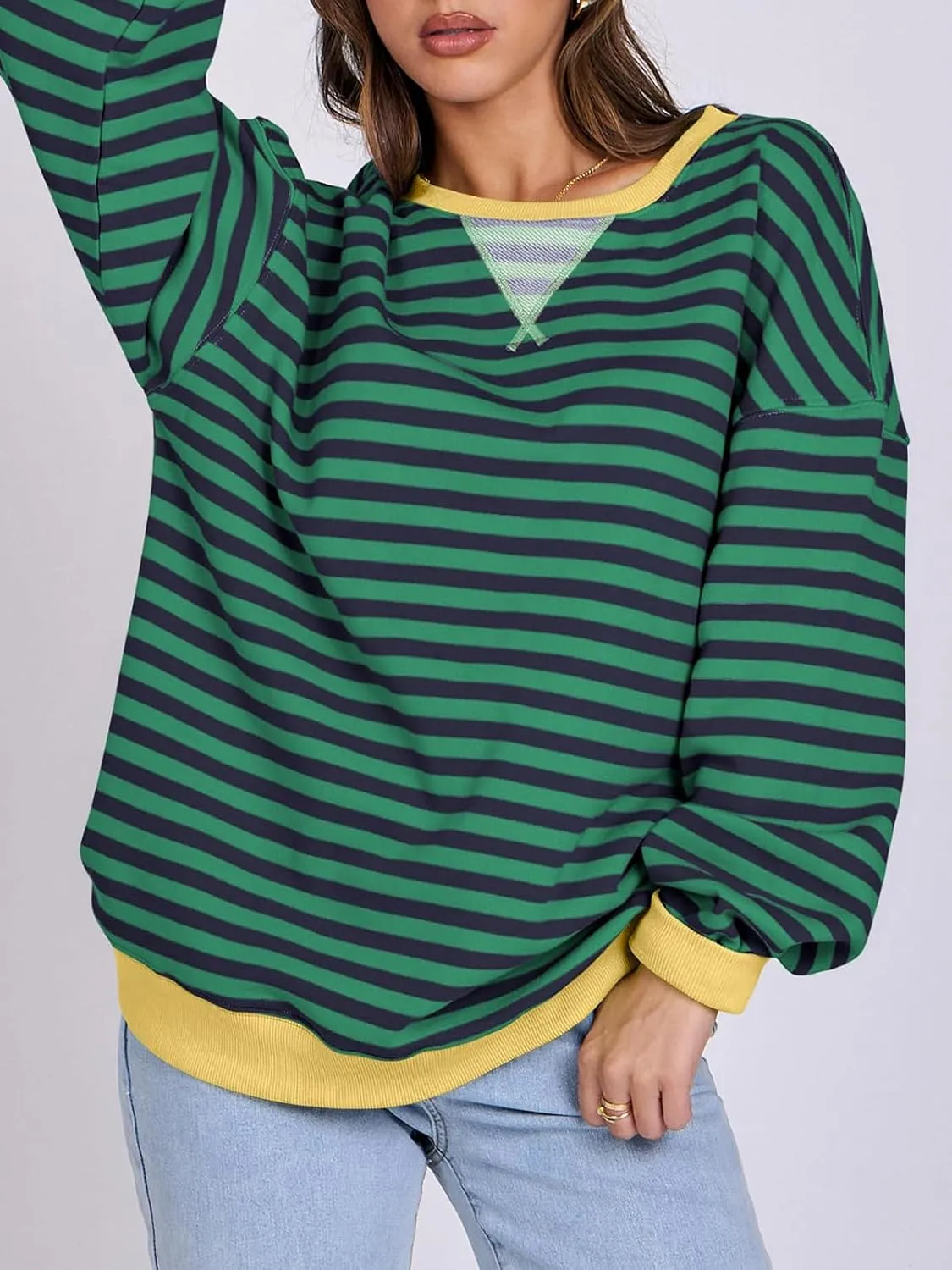 Women Striped Oversized Sweatshirt Long Sleeve Crewneck Hoodies Shirts 2024 Fall Pullover Top Trendy Preppy Clothes