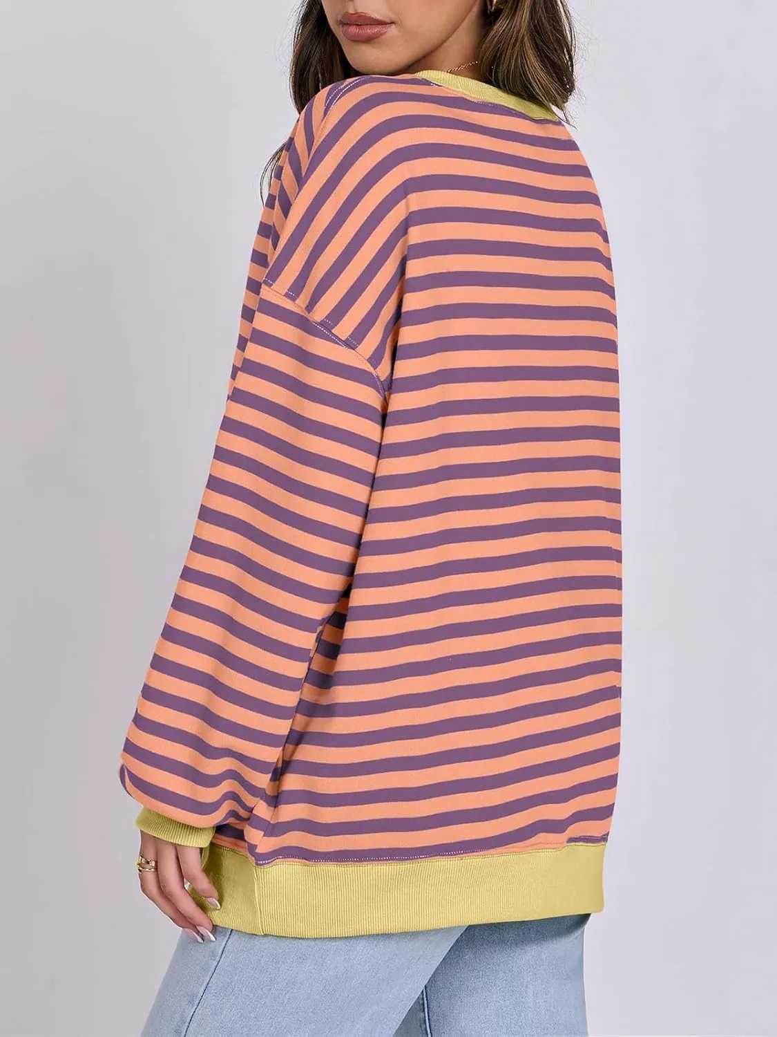 Women Striped Oversized Sweatshirt Long Sleeve Crewneck Hoodies Shirts 2024 Fall Pullover Top Trendy Preppy Clothes