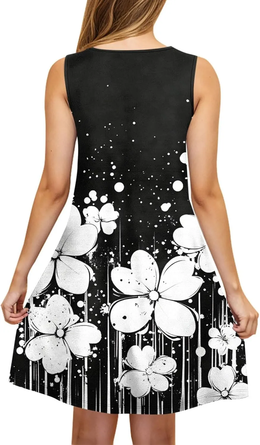 Women Summer Dress 2025 Loose V Neck Sleeveless Sundresses Swimsuit Coverup with Pocket Floral Tunic Mini Tank Dresses