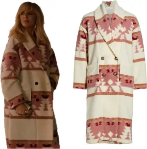 WOMEN TV SERIES KELLY REILLY PRINTED LONG FLEECE COAT | FLEECE TRENCH COAT - 3XL